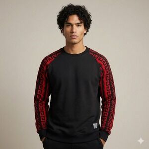 NWT MOPA Mens Black Red Geometric Pattern Raglan Sleeve Designer Sweatshirt XL